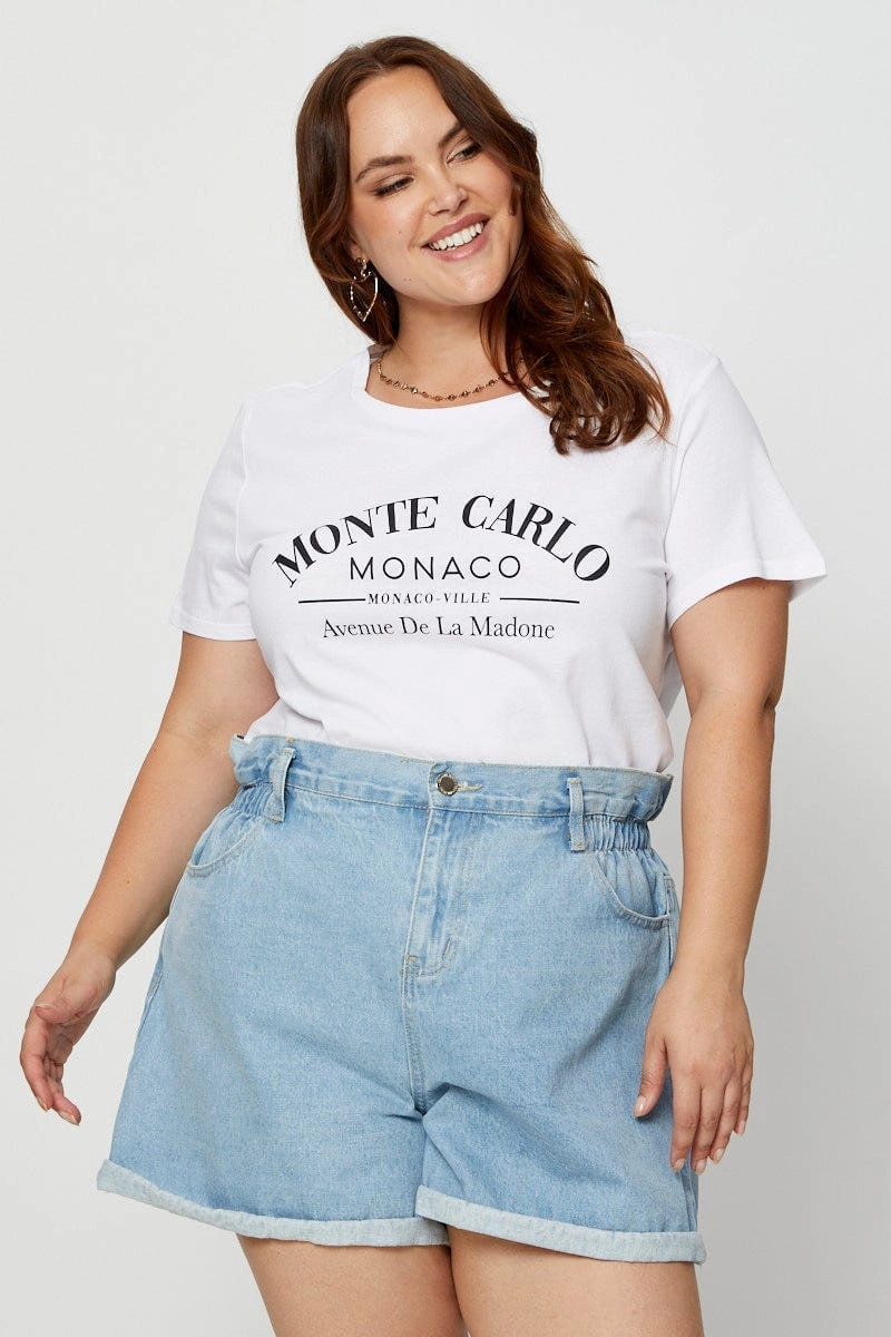 White Graphic T-shirt Crew Neck Short Sleeve sports performance