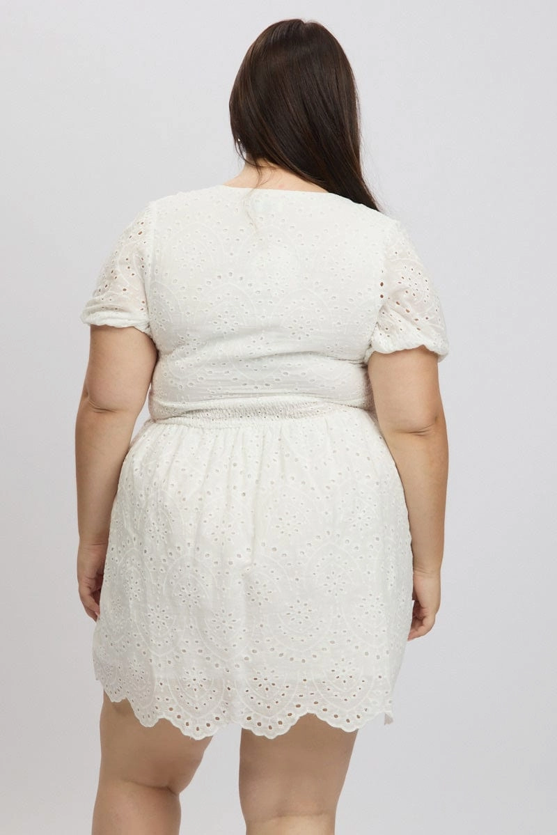 White Tie Front Eyelet Lace Minidress Edge Detail
