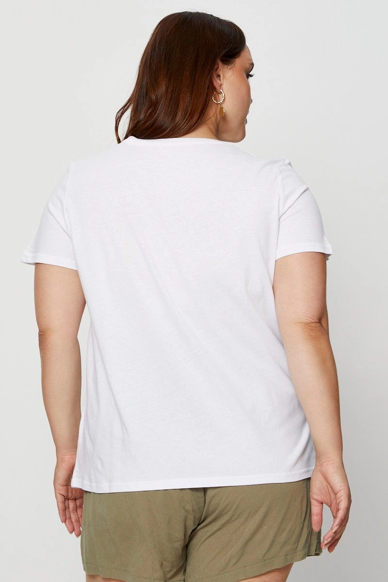 White Graphic T-shirt Crew Neck Short Sleeve Cotton Cozy Performance