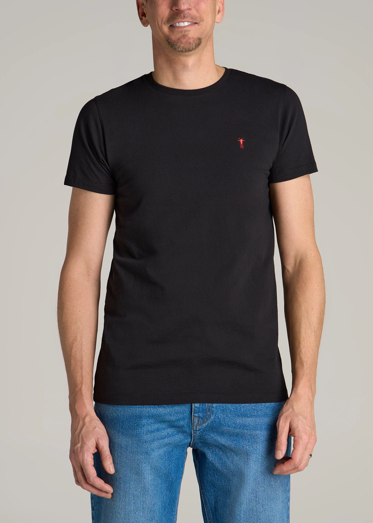 DoubleStitching MODERN-FIT Embroidered Logo Crewneck T-Shirt for Tall Men in Black