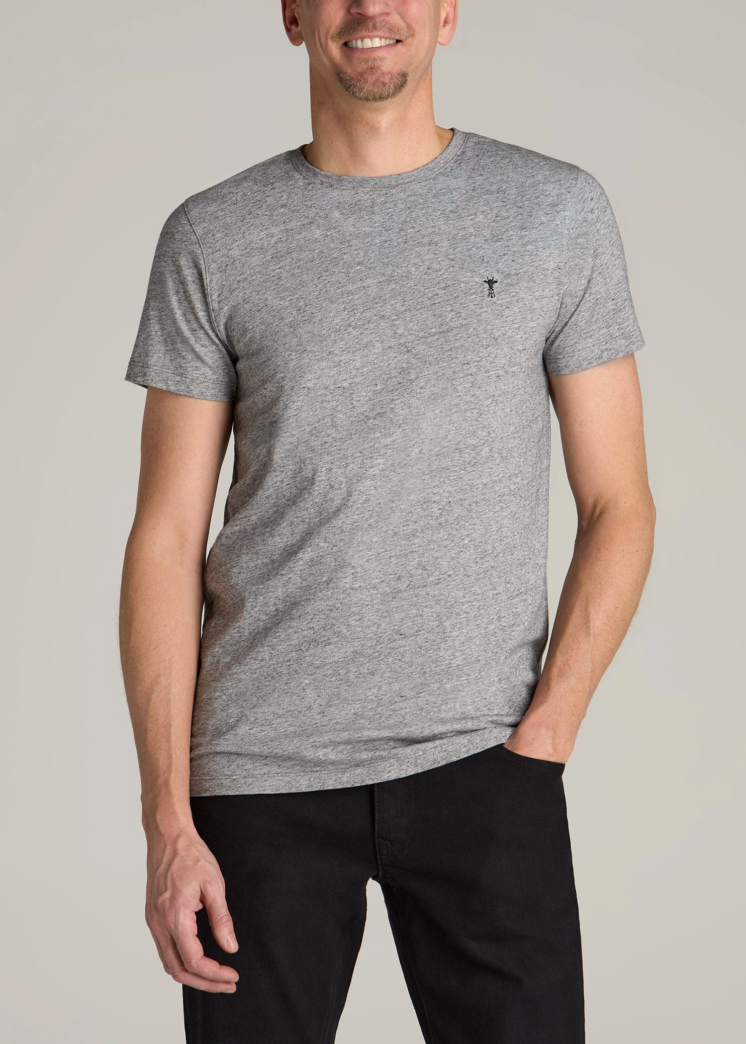 MODERN-FIT Embroidered Logo Crewneck T-Shirt for Tall Men in Heather Grey EcoCertified