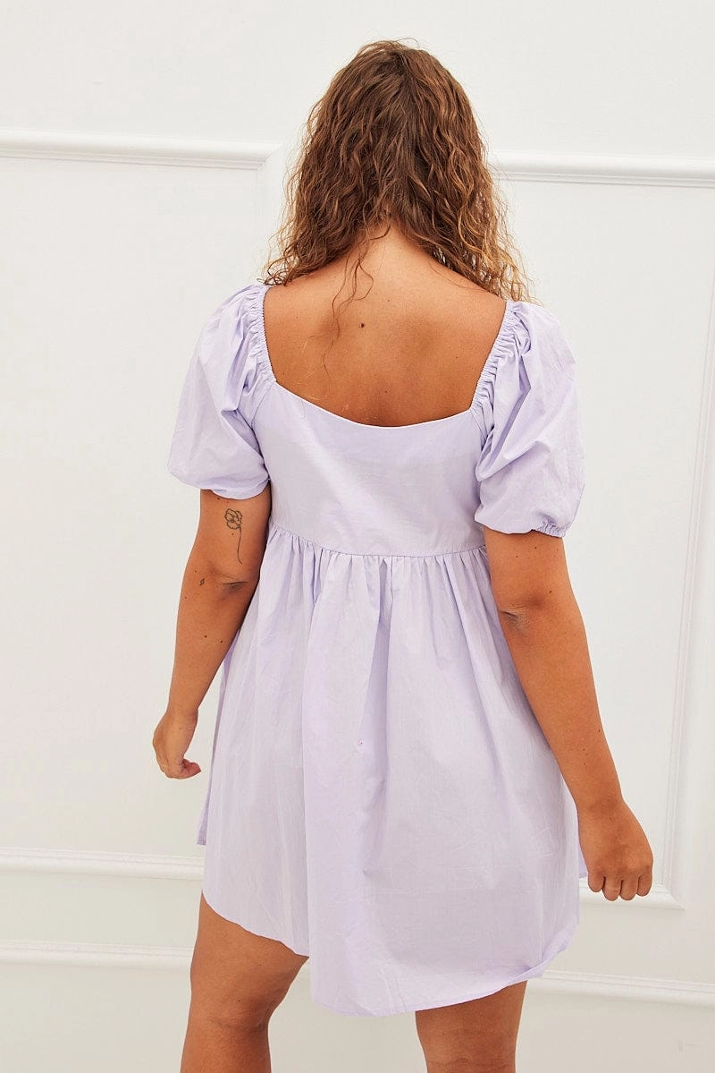Bare Arm Purple Mini Dress Sweetheart Neck Puff Sleeve Party