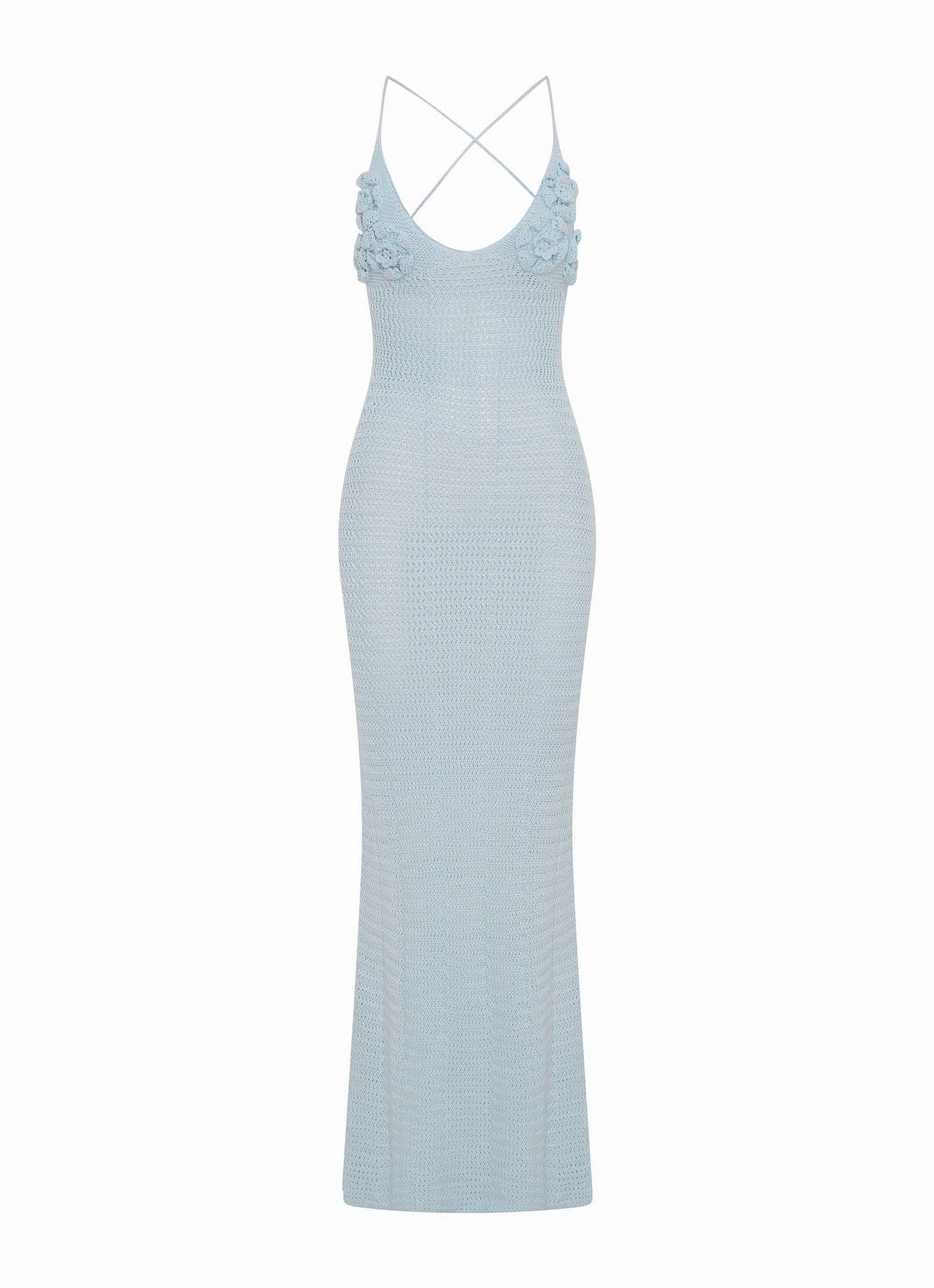Zara Rose Crochet Maxi Dress - Blue Trend Appeal Texture Style