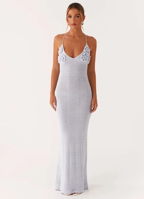 Zara Rose Crochet Maxi Dress - Blue Back-Zip Trend Appeal