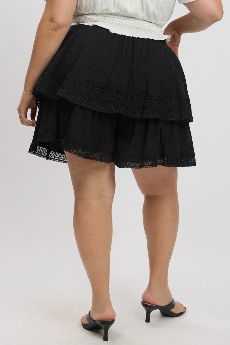 Easy Movement Black Mini Skirt Tiered
