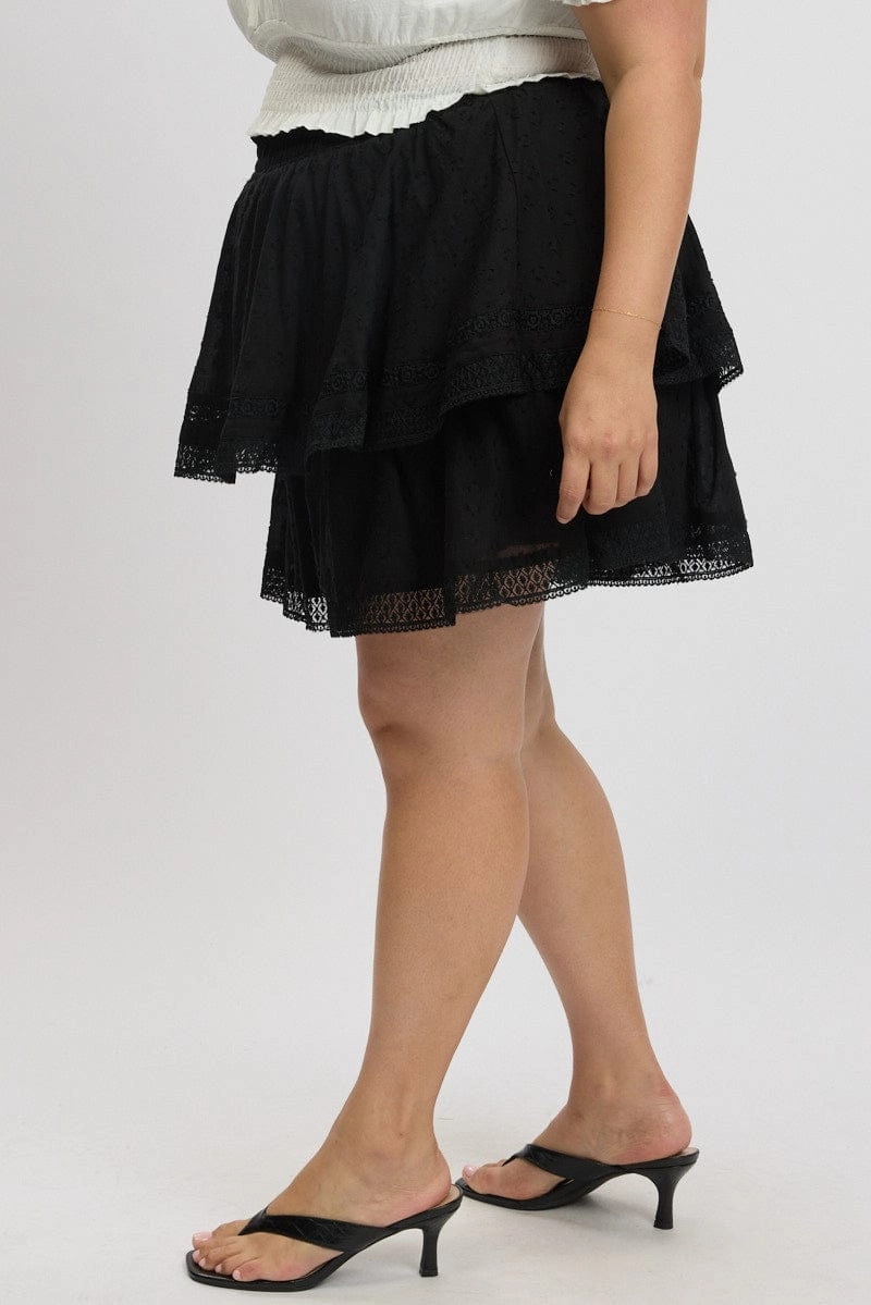 Black Mini Skirt Tiered Adjustable Fastening Shopping Trip