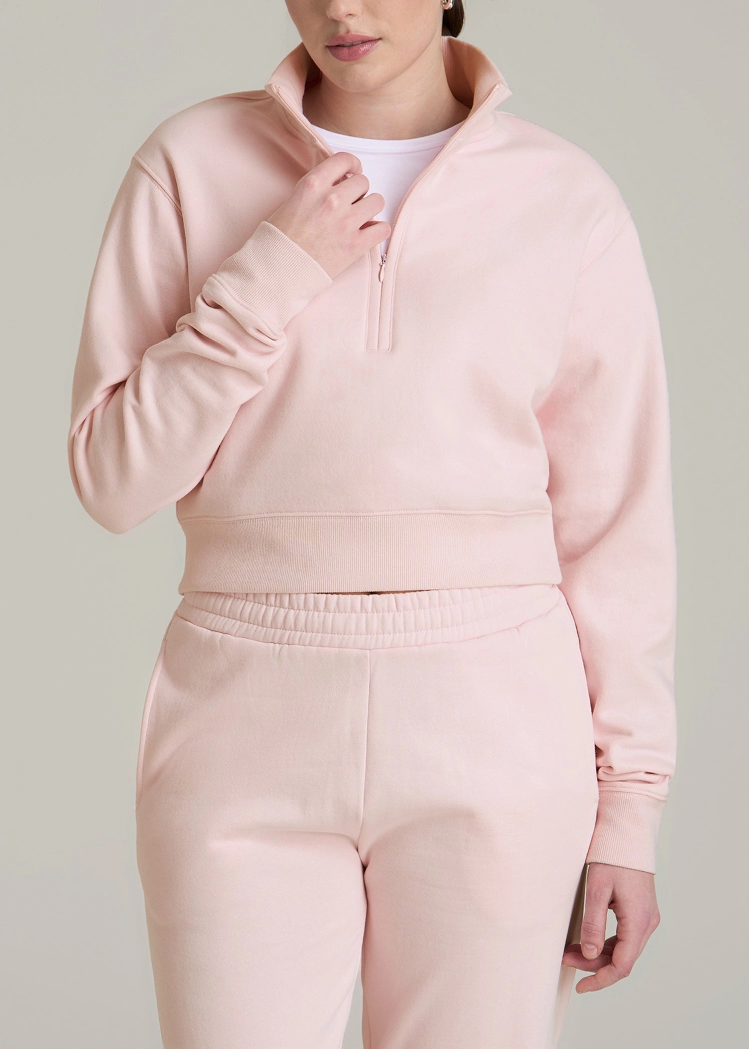 Cold Weather Wear Wearever 2.0 Fleece Half-Zip Cropped Sweatshirt for Tall Women in Barely Pink