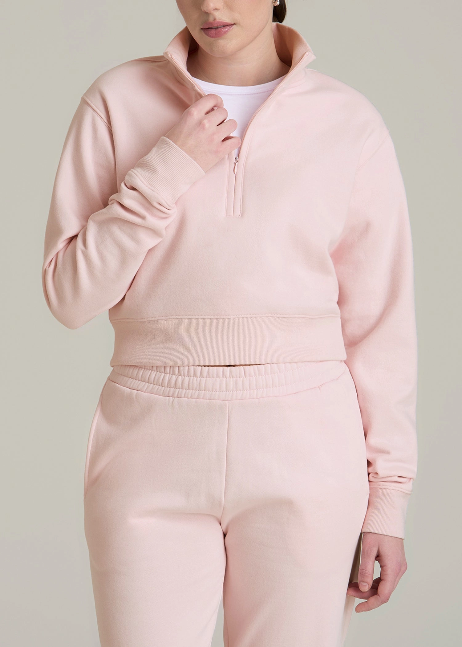 Wearever 2.0 Fleece Half-Zip Cropped Sweatshirt for Tall Women in Barely Pink Workout Gear Hiking Suitable