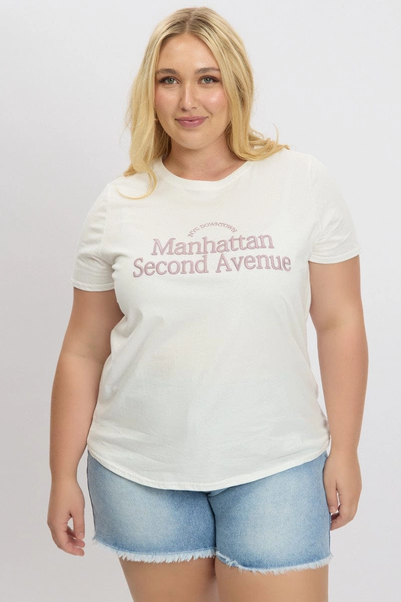 On-the-Go Fashion All Day Flex White Graphic T Shirt Short Sleeve Crew