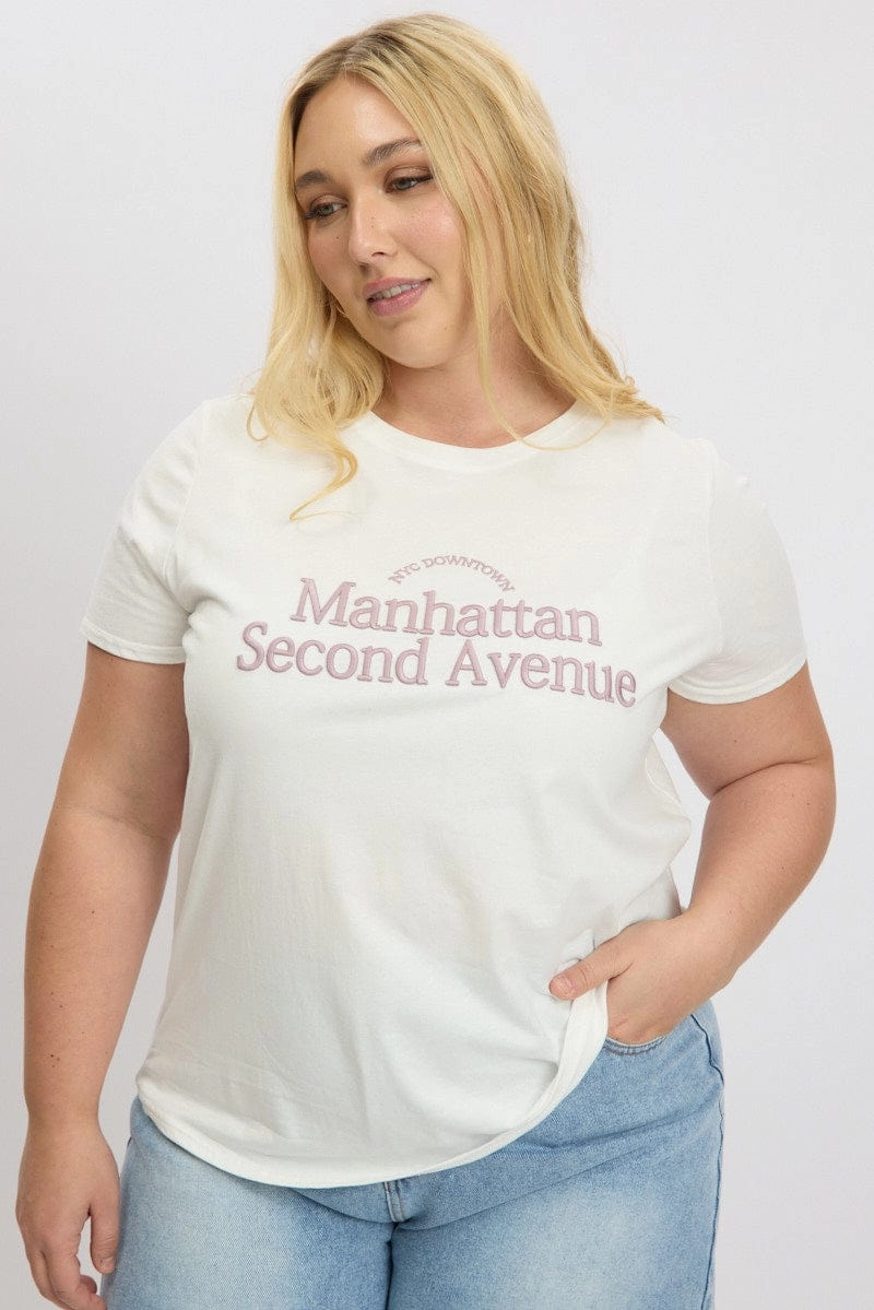 Soft Base Anti-pilling White Graphic T Shirt Short Sleeve Crew