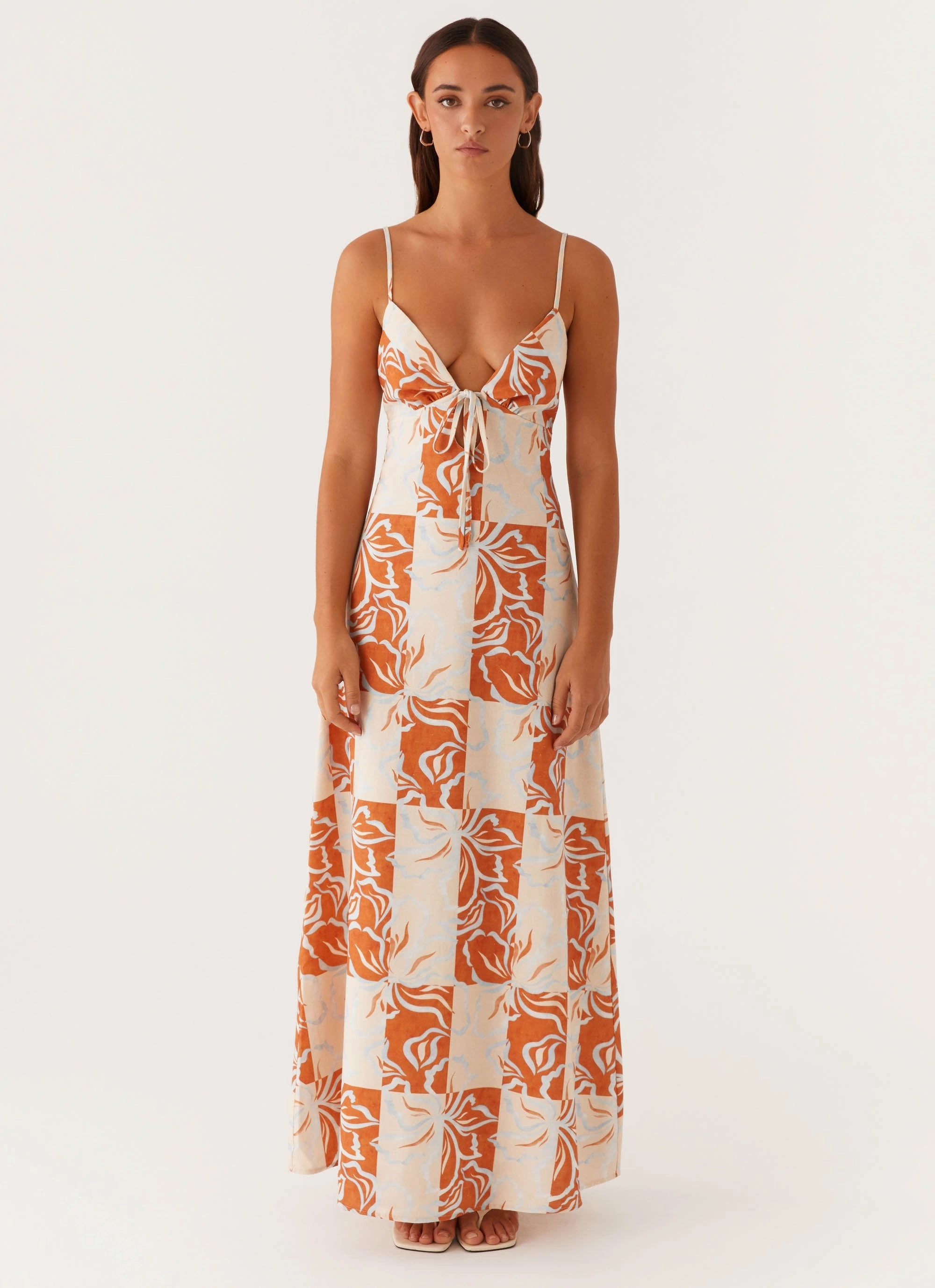 Soft Appeal Flora Linen Maxi Dress - Orange Blue Floral