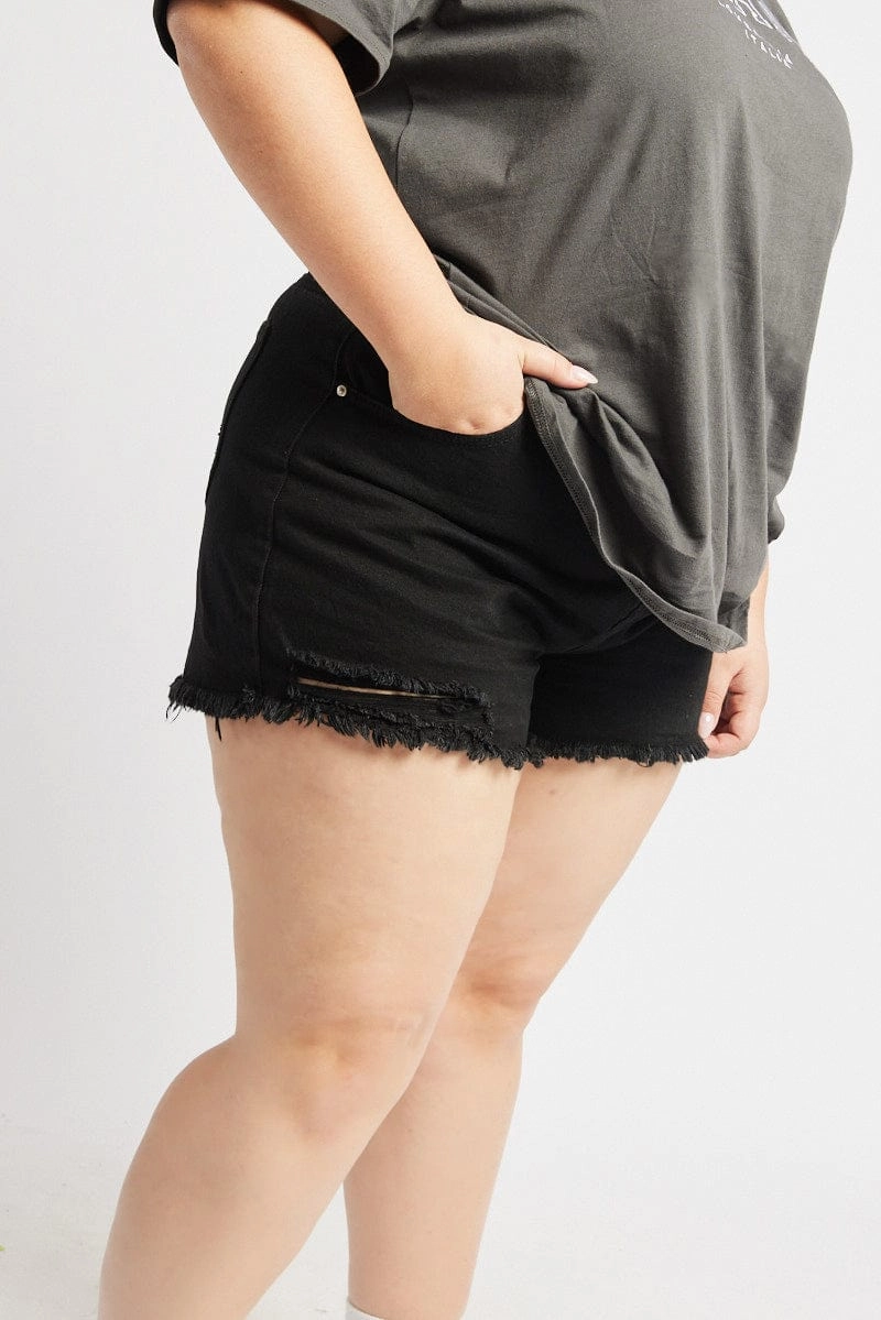 No Ride Up Design petite size Black Relaxed Shorts