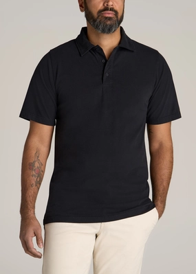 LJ&S Ultra Soft Short Sleeve Cotton Polo for Tall Men in Vintage Black Comfy Base