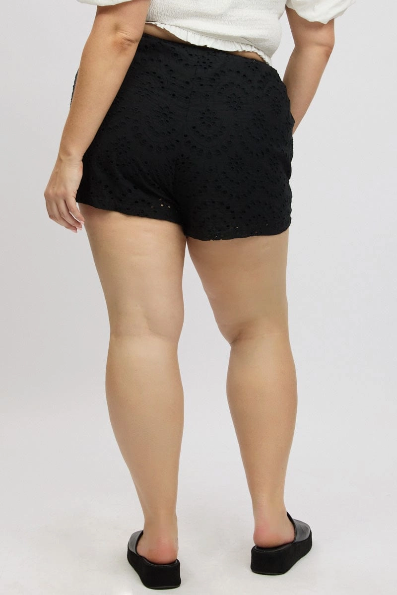 Black Eyelet Lace Drawstring Shorts Neutral Tones beach shorts