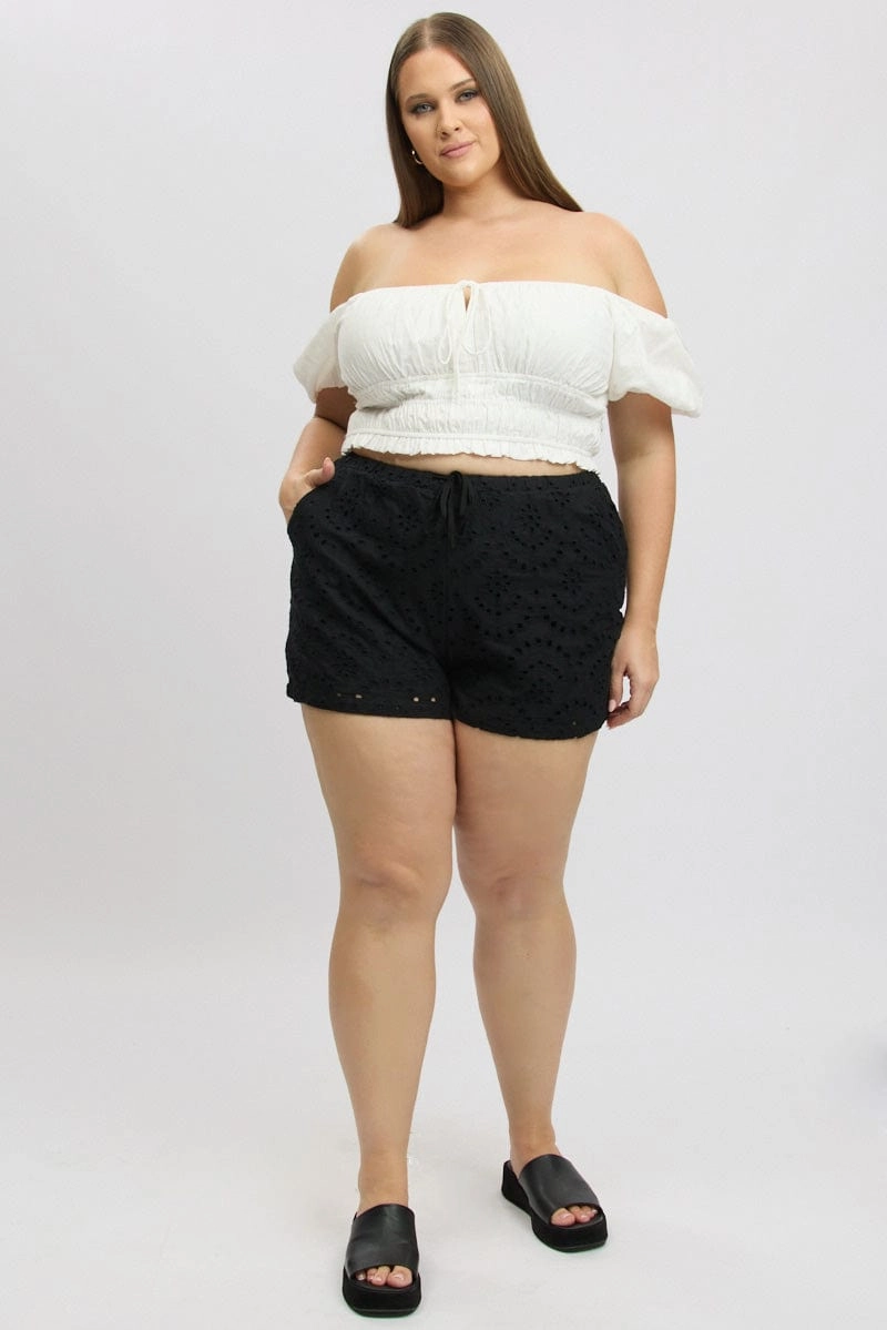 agriculture industry Freestyle Comfort Black Eyelet Lace Drawstring Shorts