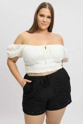 Black Eyelet Lace Drawstring Shorts Slim Fit Design homecoming