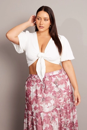White Tie Front Puff Sleeve Bolero Jacket Foldable Shoulder Straps