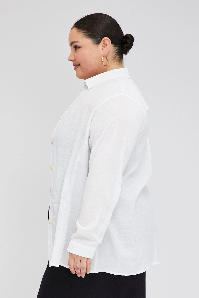 Sporty Appeal White Relaxed Shirt Long Sleeve