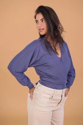 Hypoallergenic Fiber Cozy Cardigan Shrug Top Vito Blue