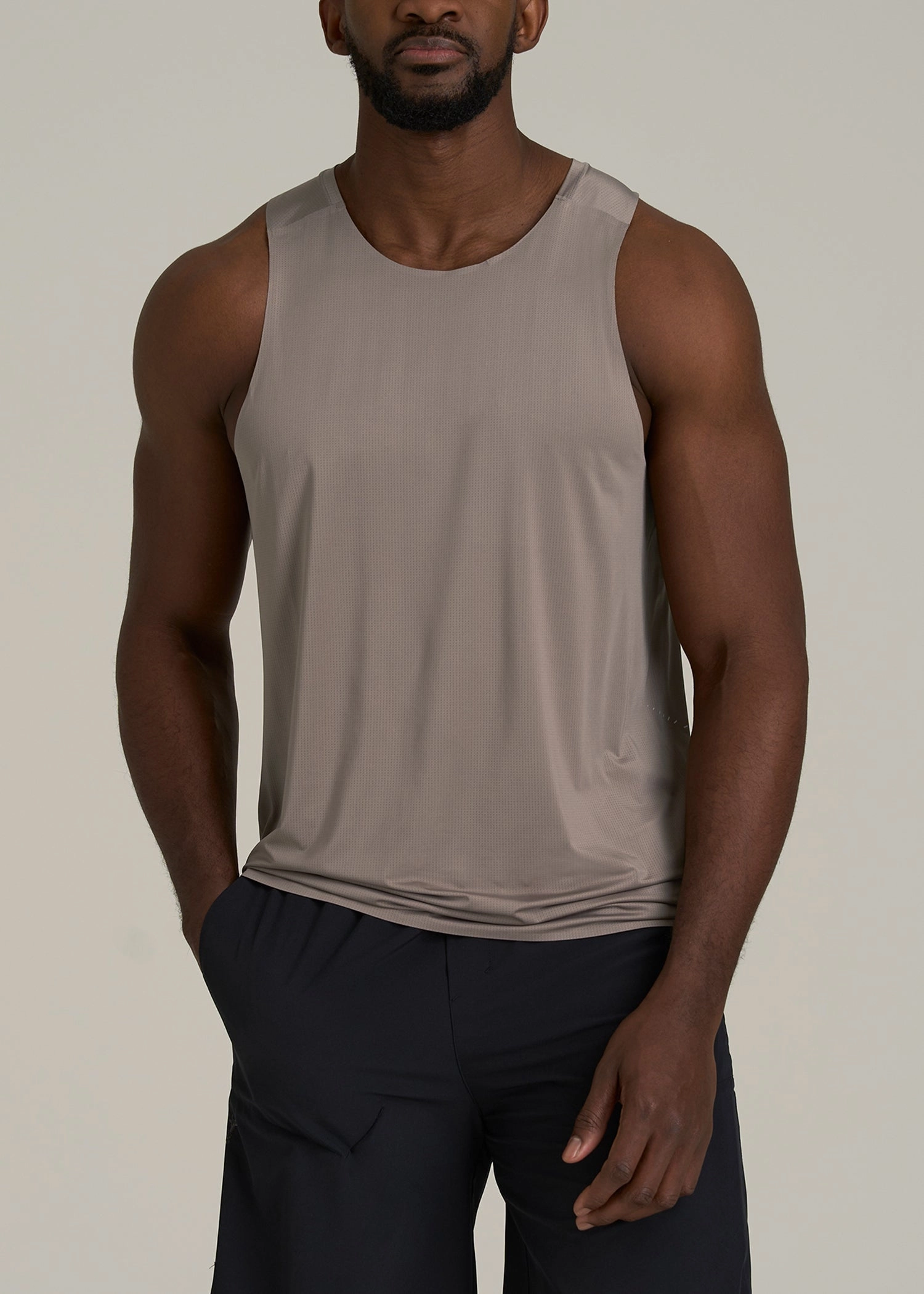 Midweight Texture Perforated Training Singlet for Tall Men in Portobello
