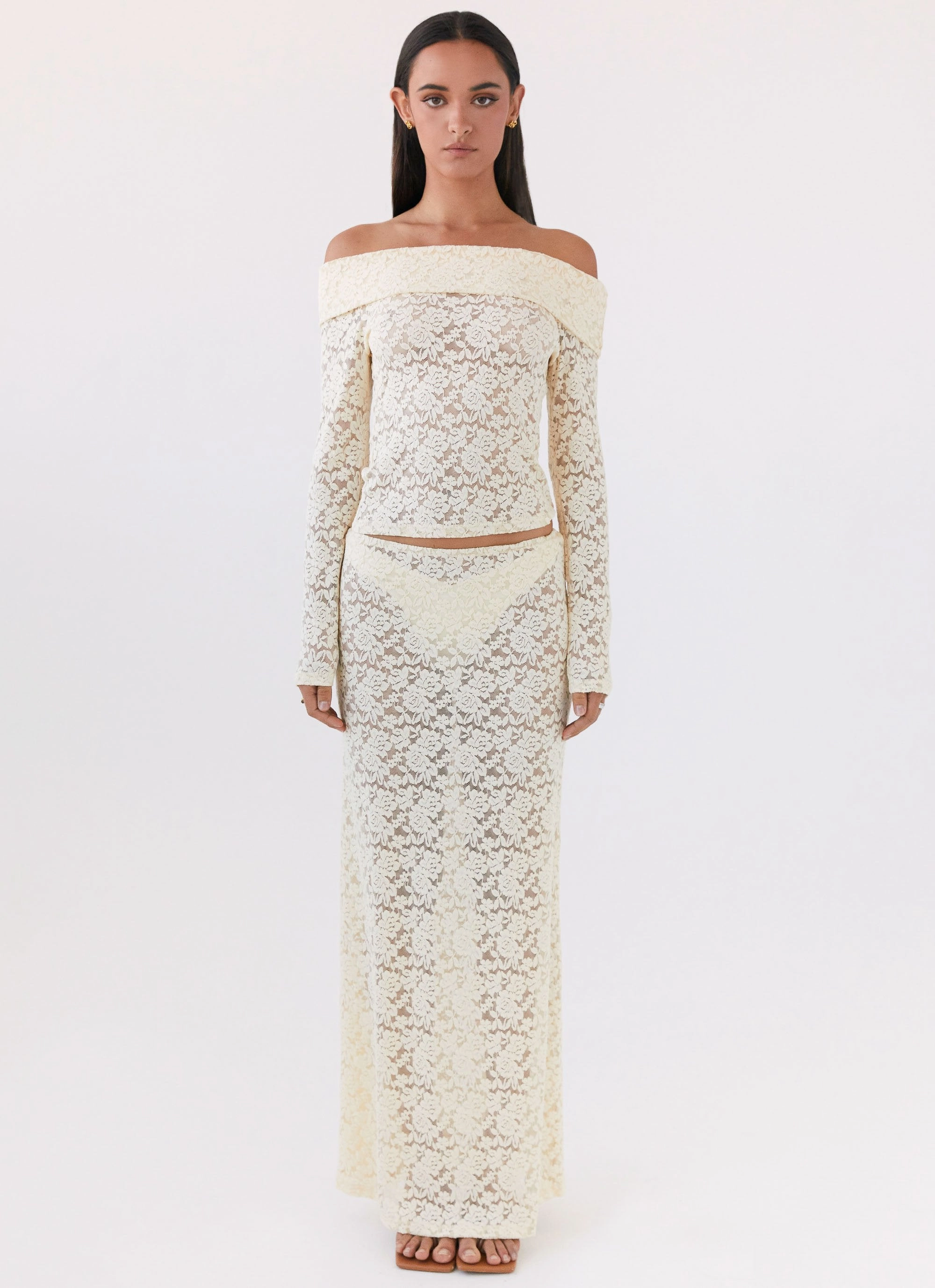 Sports Wear Zephyra Lace Long Sleeve Top - Natural