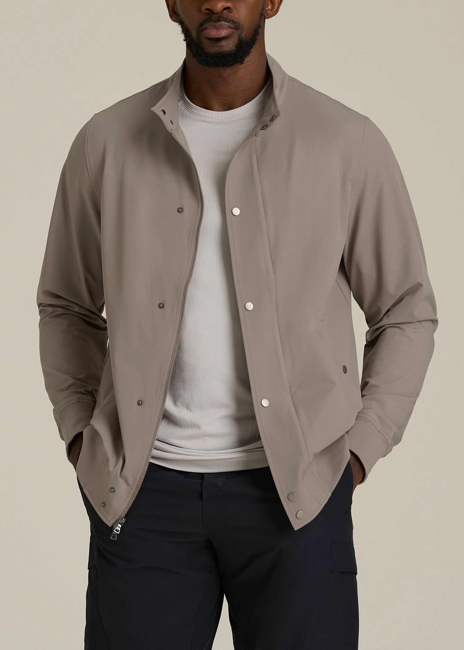 Sealed Seams Motion Bomber Jacket for Tall Men in Portobello