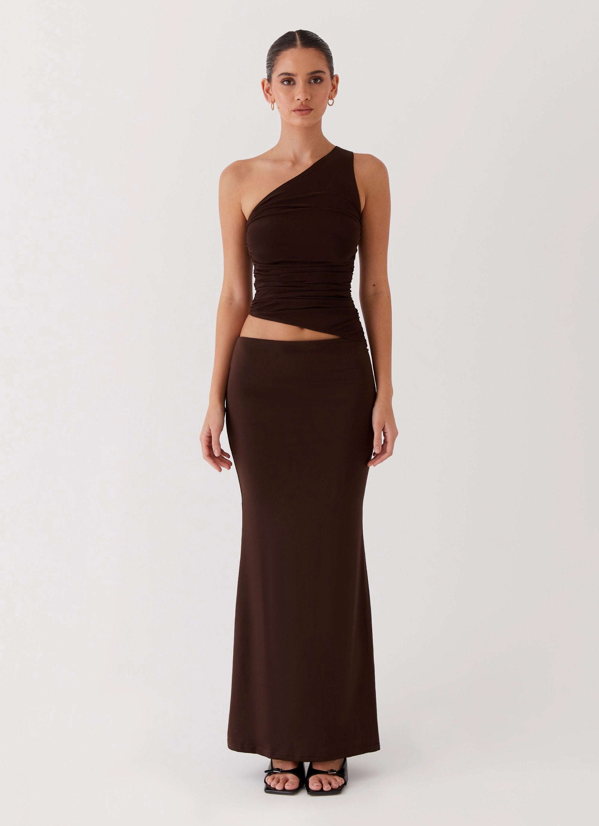 Chic formal attire Seranella One Shoulder Maxi Dress - Chocolate