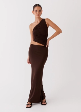 Seranella One Shoulder Maxi Dress - Chocolate Urban Chic Relaxed-fit maxi dress