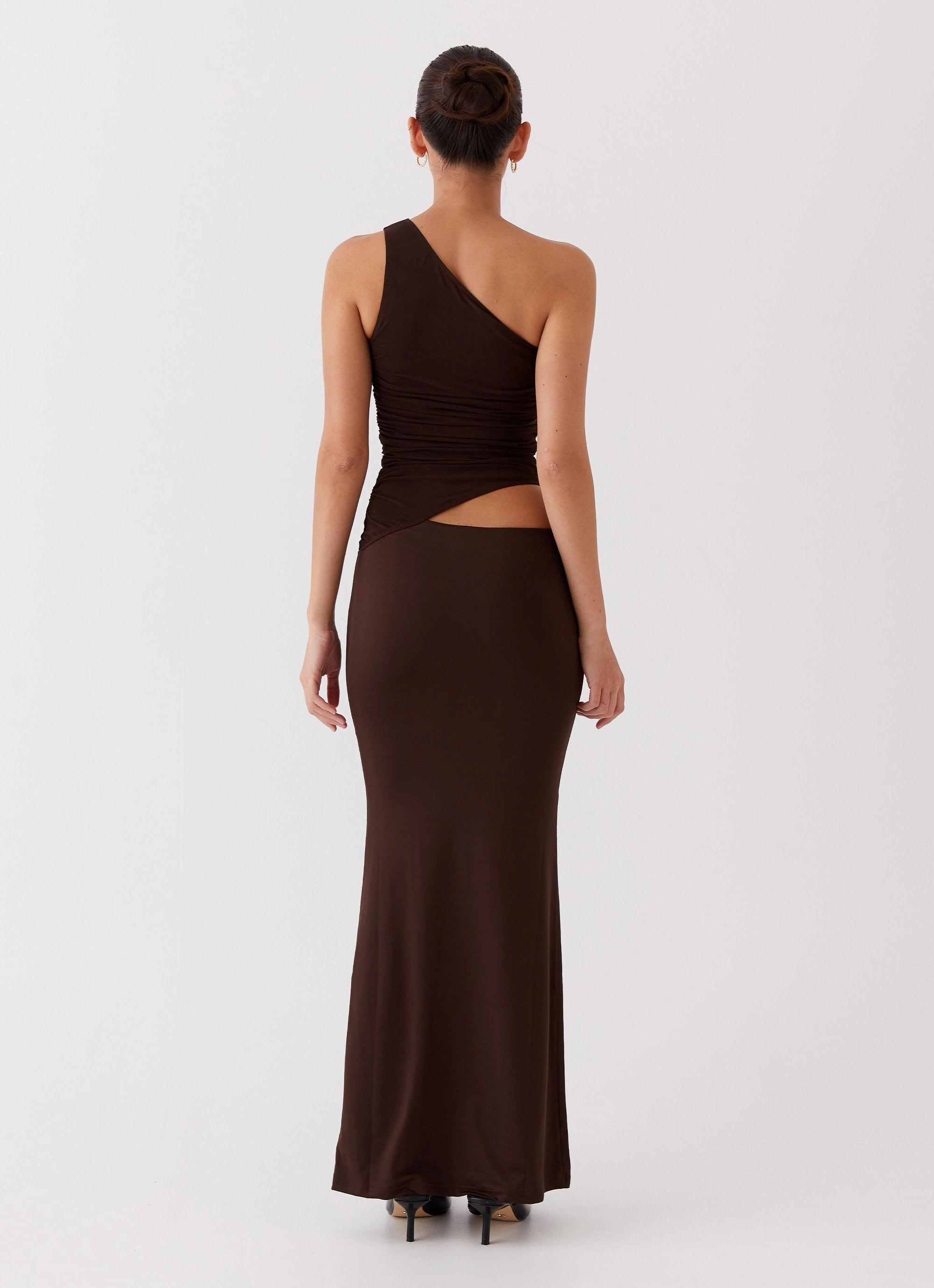 Wide Swing Fall Piece Seranella One Shoulder Maxi Dress - Chocolate