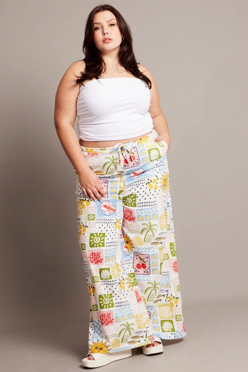 AbrasionResistantPanels Multi Abstract Drawstring Waist Linen Blend Pants