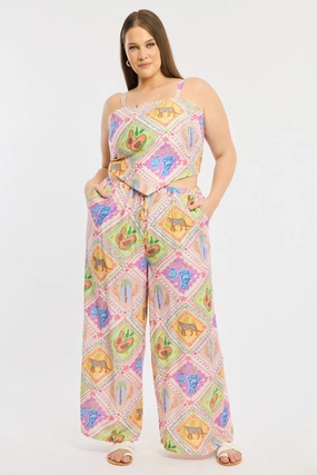 Multi Abstract Elastic Waist Wide Leg Pants Body Aligned