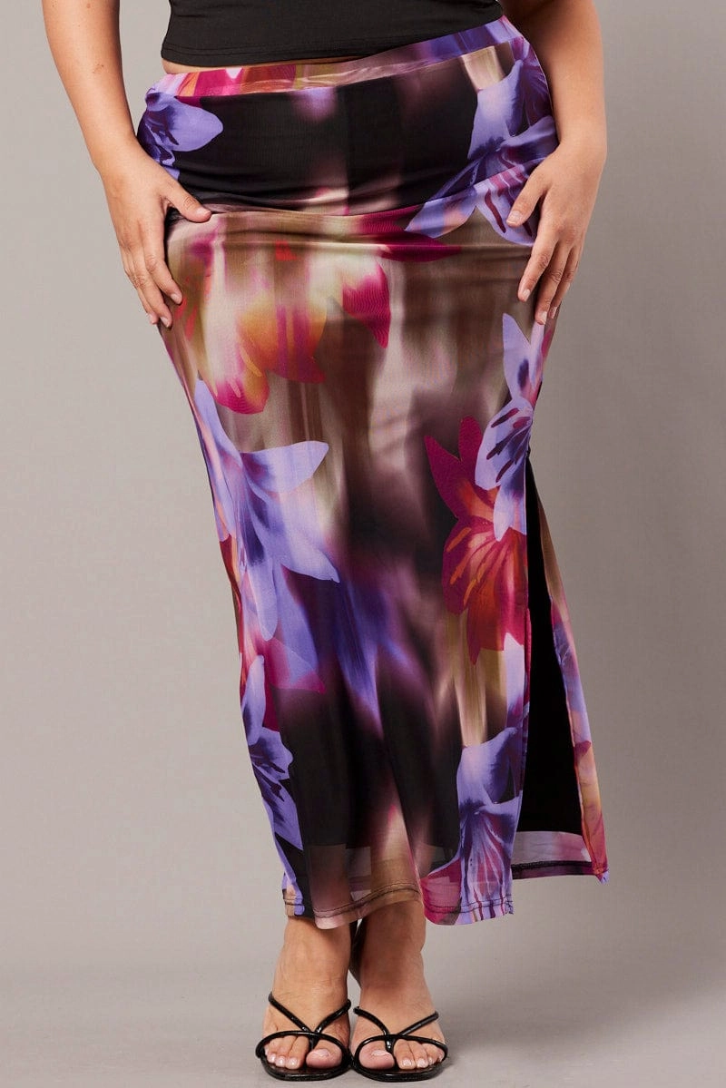 personalized option Abrasion resistant Multi Abstract Mesh Bodycon Skirt
