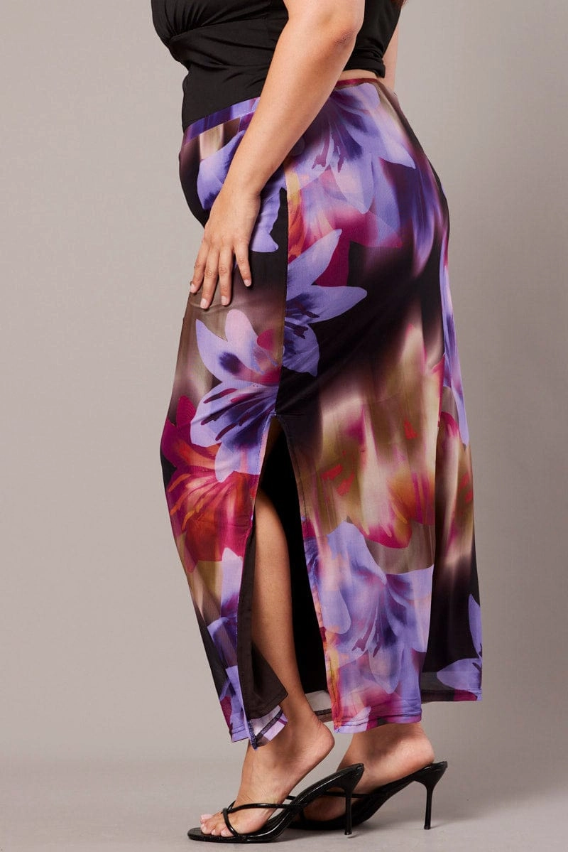 Multi Abstract Mesh Bodycon Skirt Limited Edition Smart Casual