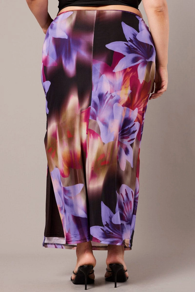 Day To Night Multi Abstract Mesh Bodycon Skirt