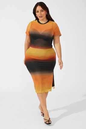Multi Abstract Midi Skirt Bodycon Split Mesh Elegant Texture Classic Appeal