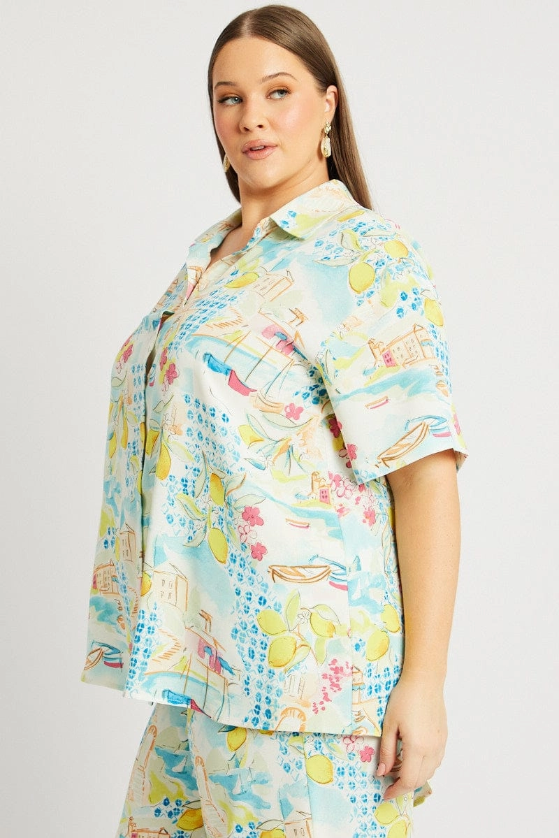 Comfortable Fabric Multi Abstract Relaxed Shirt Short Sleeve