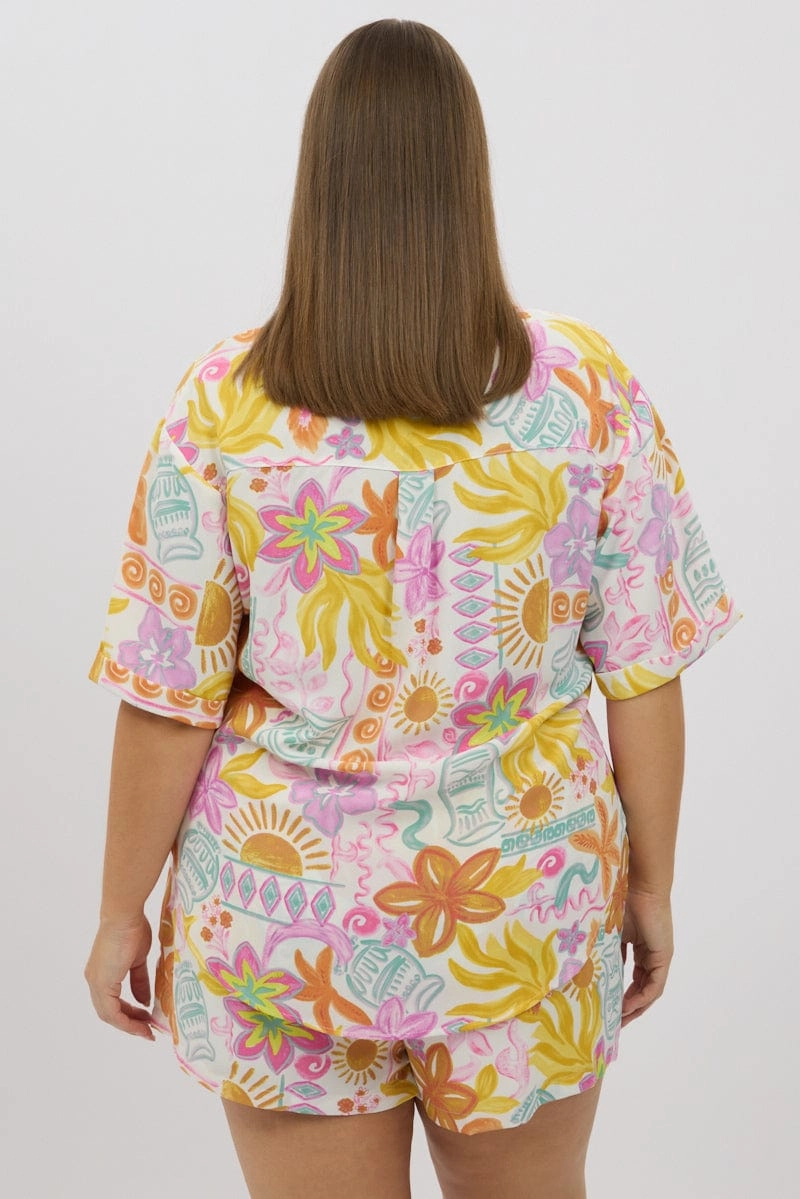 Multi Abstract Relaxed Shirt Short Sleeve Corporate Event