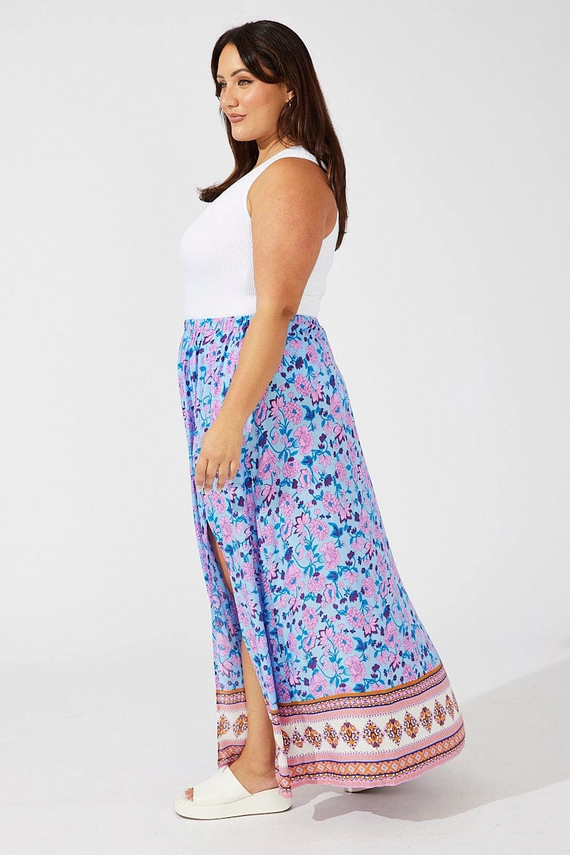 Satin feel Embossed Detail Multi Boho Boho Maxi Skirt