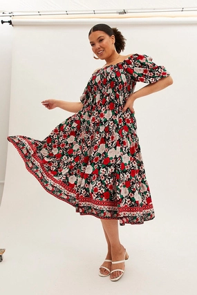 Multi Boho Midi Dress Off Shoulder Tie Back Simplistic Mood