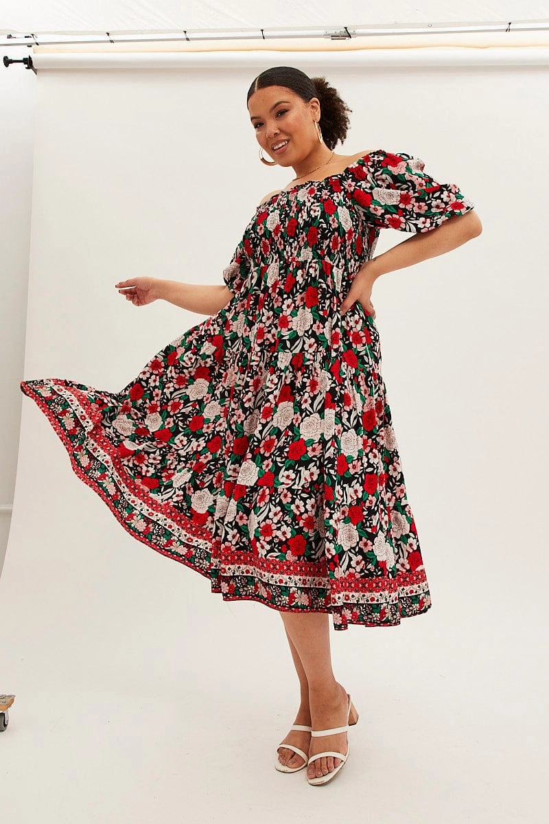 Multi Boho Midi Dress Off Shoulder Tie Back Simplistic Mood