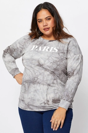 Multi Colour Fleece Sweatshirt Paris Slogan Long Sleeve Core Relaxed Fashionable Look