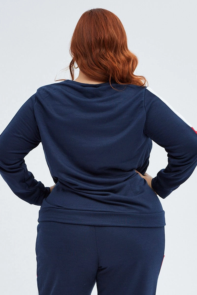Multi Contrast Sweater Fleece Long Sleeve Round Neck Daily Fit