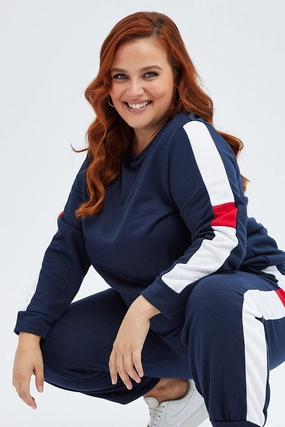Work Wear Multi Contrast Sweater Fleece Long Sleeve Round Neck
