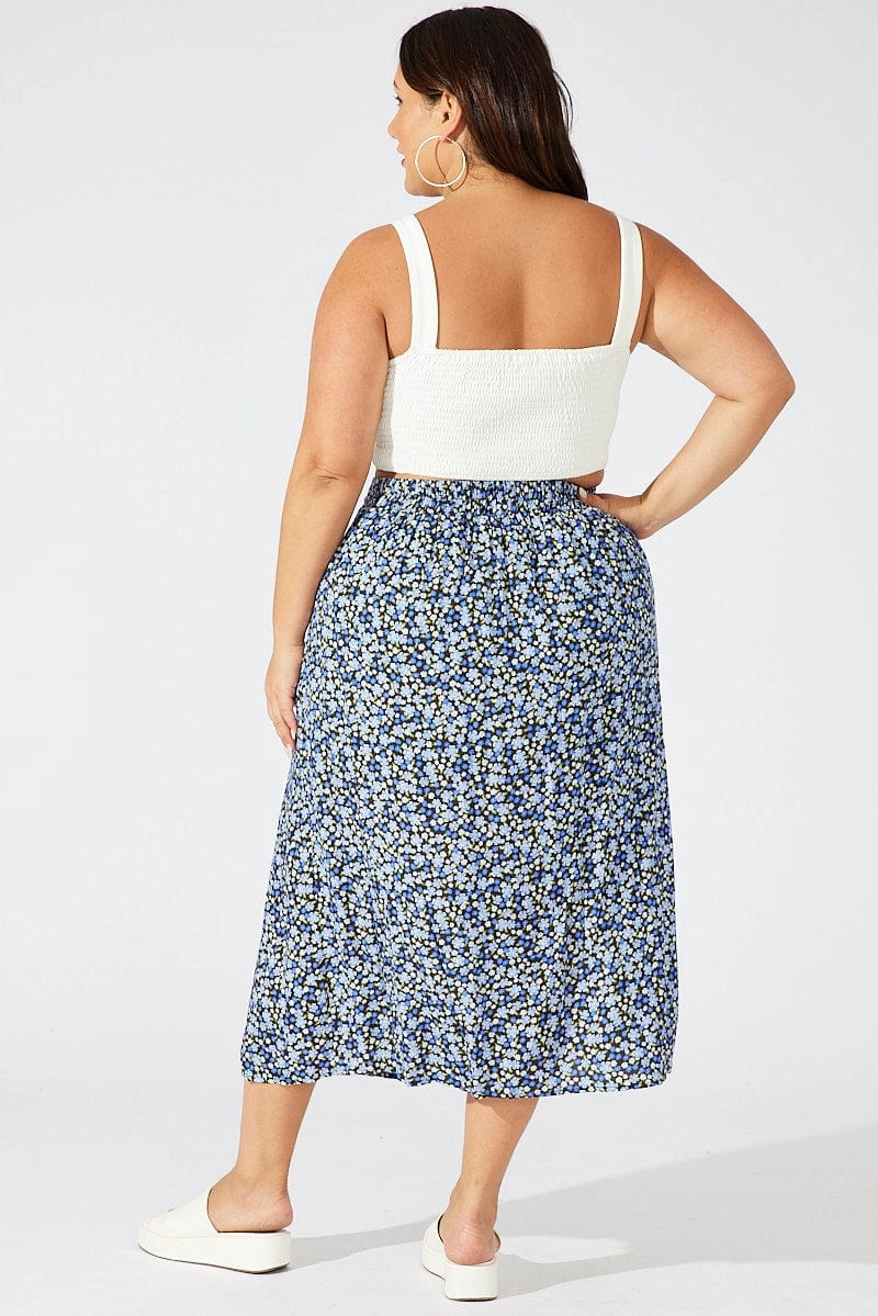 Resort Vacation Multi Ditsy Split Rayon Midi Skirt