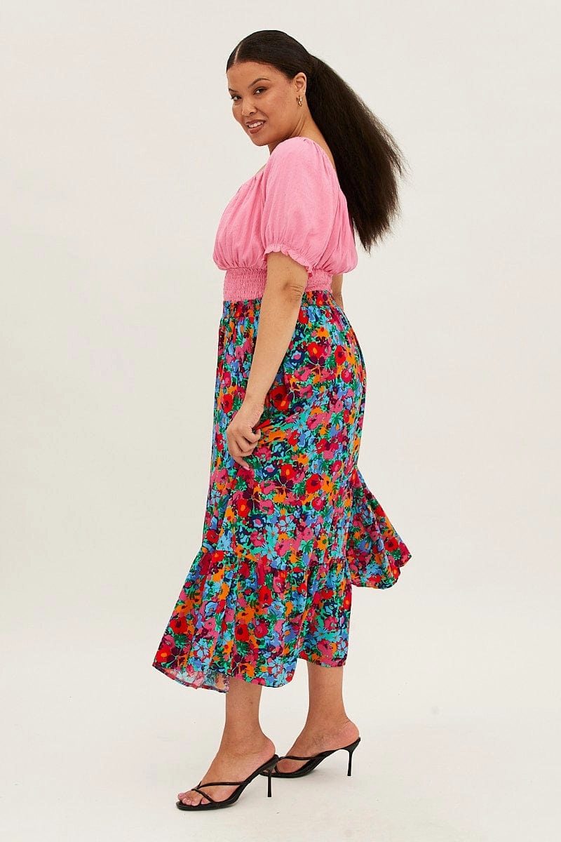 Thermal Regulating Double Layer Multi Floral Print Maxi Skirt