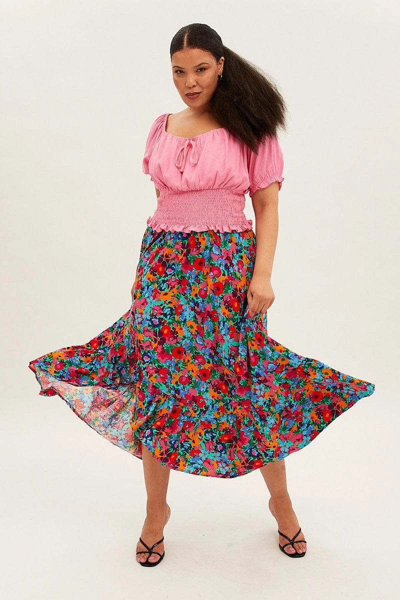 Stylist Pick Multi Floral Print Maxi Skirt