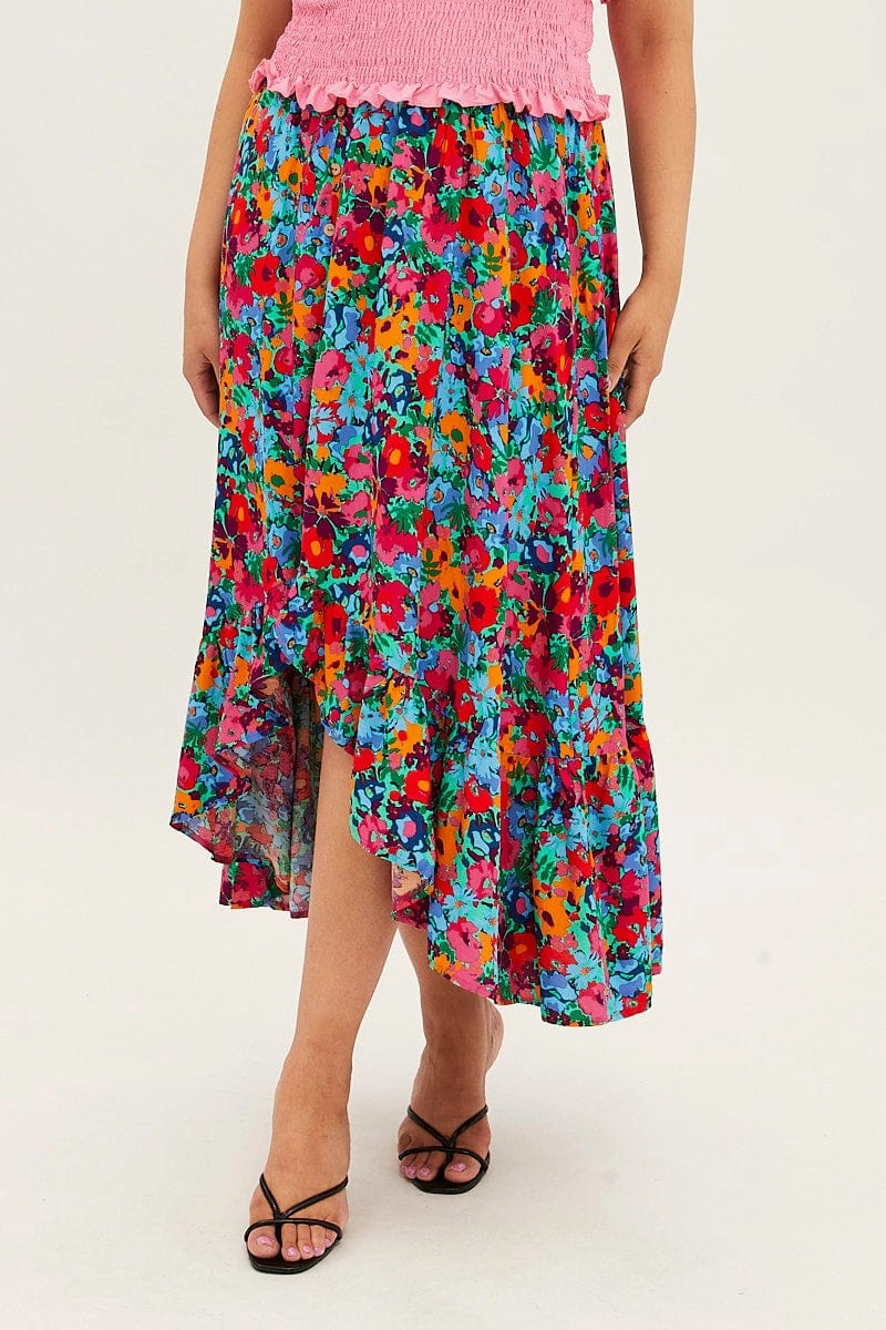 Sophisticated Mood Multi Floral Print Maxi Skirt