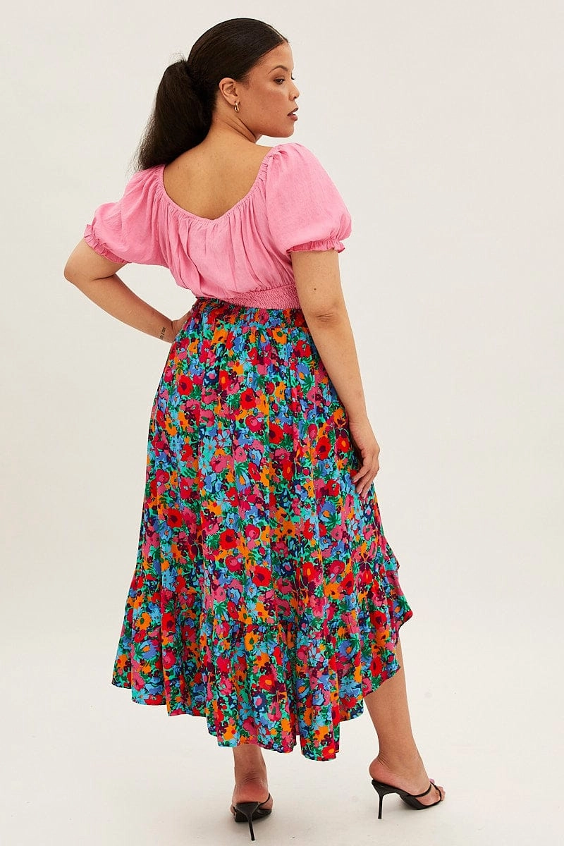 Functional Fashion Multi Floral Print Maxi Skirt