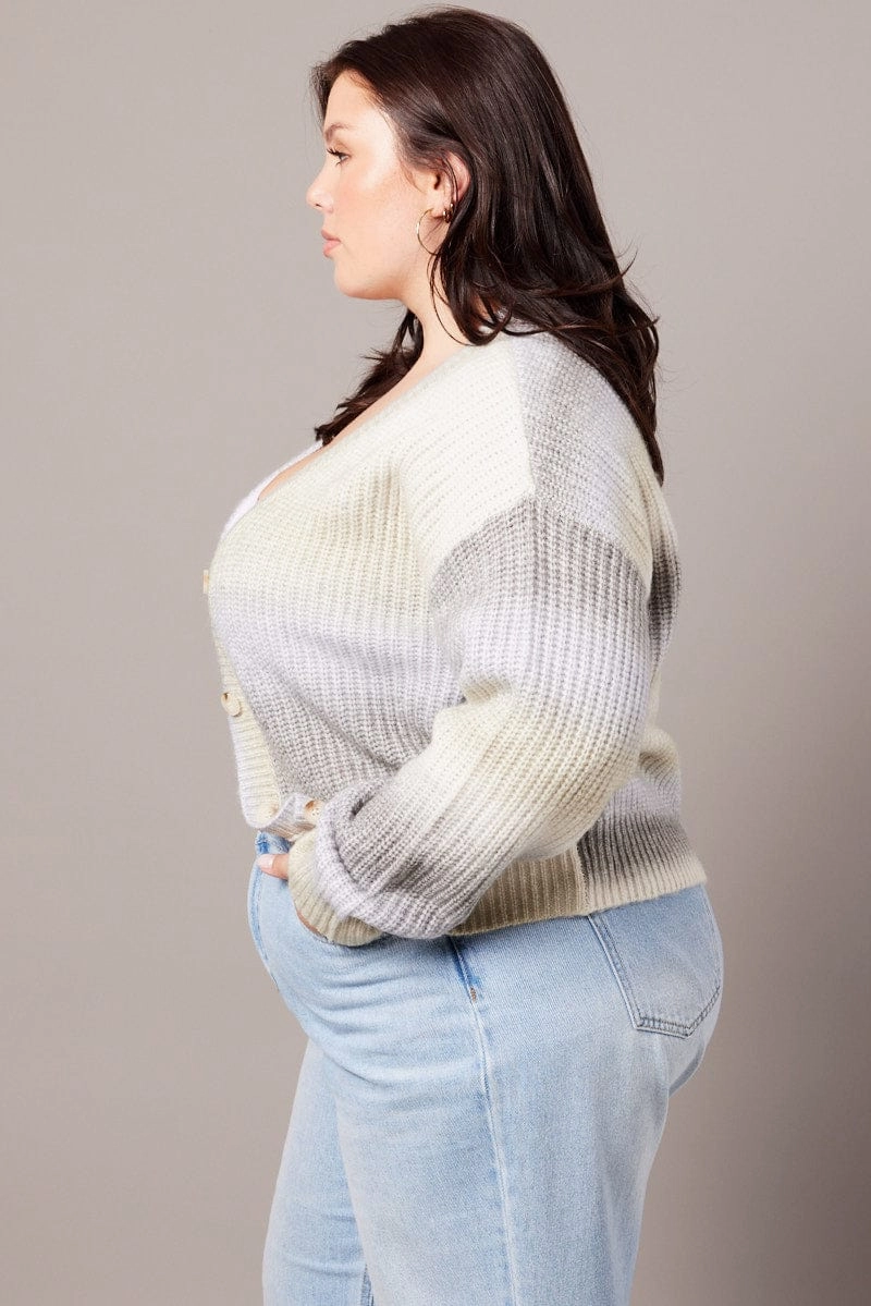 Versatile Layering Elasticized Edging Multi Knit Cardigan V-neck