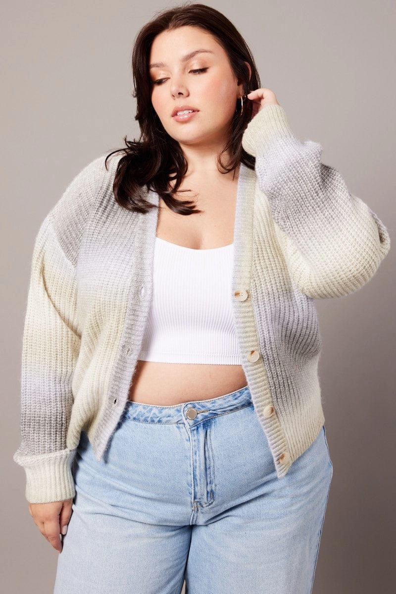 Insulated Padding Multi Knit Cardigan V-neck